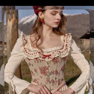 Lacemade Rosie Christmas cottage corset size Medium NWT